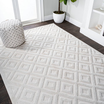 Portmany Neutral Diamond Trellis Indoor/outdoor Area Rug